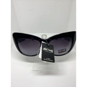 Black Society Sunglasses Womens Cat Eye Black Frame Black Lens Skull + Studs NWT